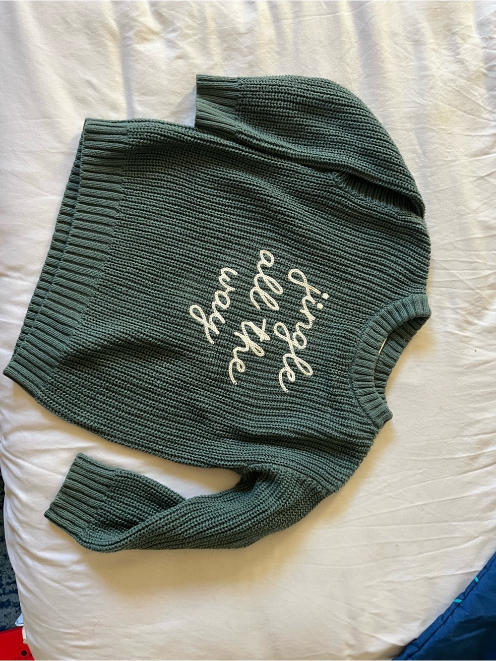 Girls Green Knit Sweater with Script Detail